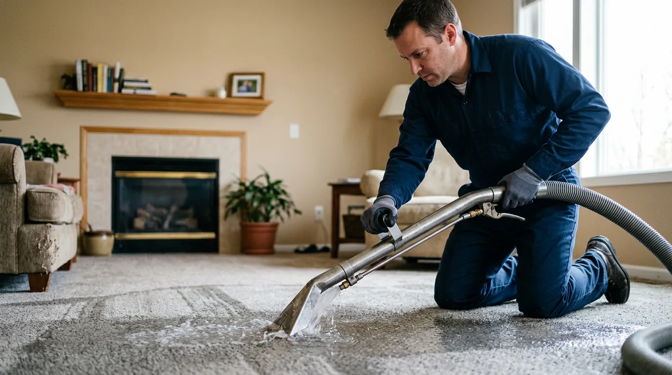 Water damage restoration technician working near Braidwood, IL